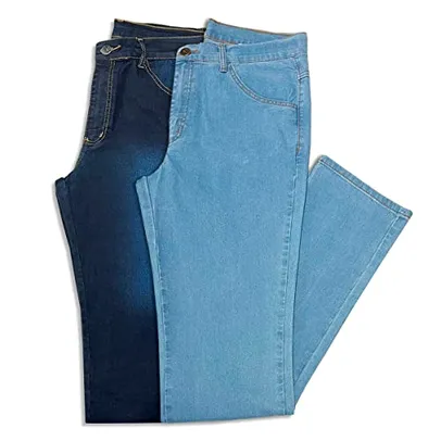 Kit 2 Calças Jeans Masculina Tradicional (40, Azul Claro c/Azul Médio)