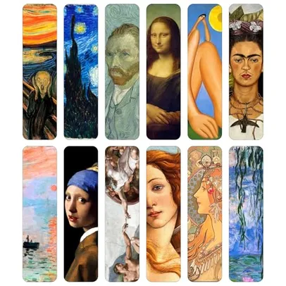 Kit 12 Marcadores de página - Noite estrelada de Van Gogh, Zodíac, Mona Lisa﻿, da vinci, A Criação de Adão, Michelangelo