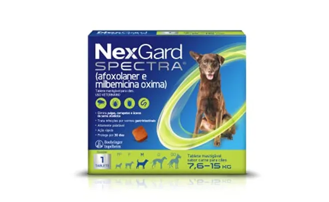 (PRIME DAY) NexGard Spectra Antipulgas e Carrapatos e Vermífugo para Cães de 7,6 a 15kg - 1 tablete