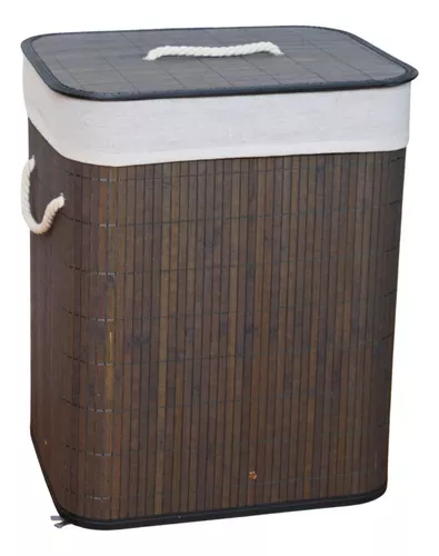 Kontuz cesto de roupa suja de bambu com tampa e alças 50 litros cor cinza