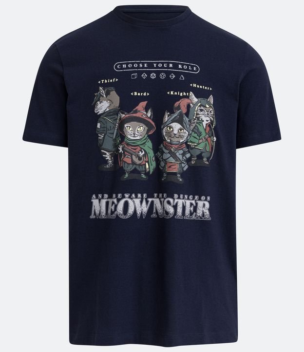 Camiseta em Meia Malha com estampa Meownster