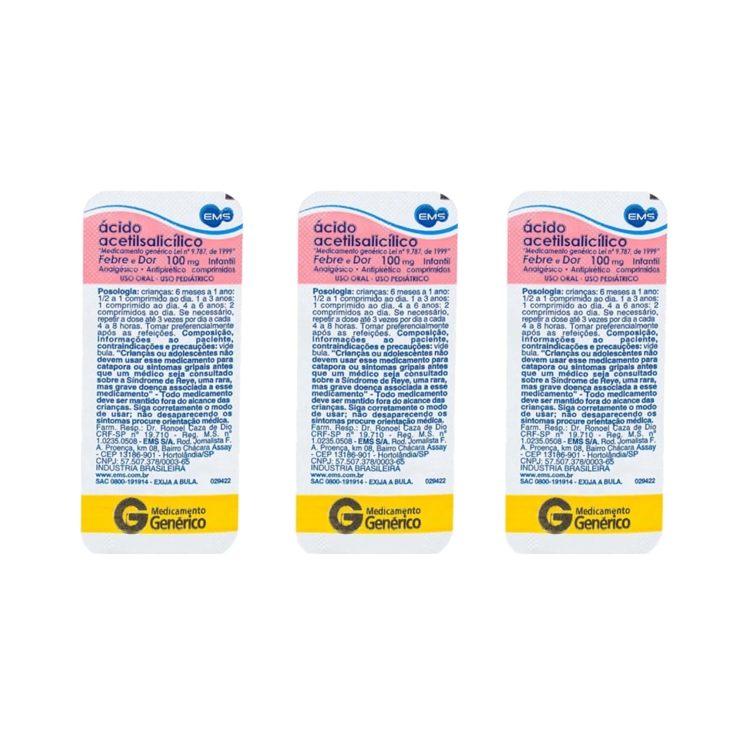 Kit 3 Unidades Ácido Acetilsalicílico 100mg 10 Comprimidos EMS Genérico