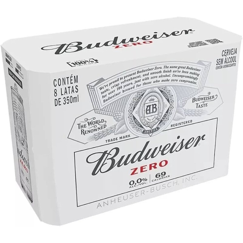 Pack Cerveja Budweiser Zero Álcool 350ml Lata - 8 unidades