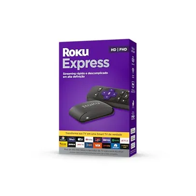 Roku Express Dispositivo streaming para TV HD/Full HD compatível com Alexa, Siri e Google. Inclui Cabo HDMI Premium