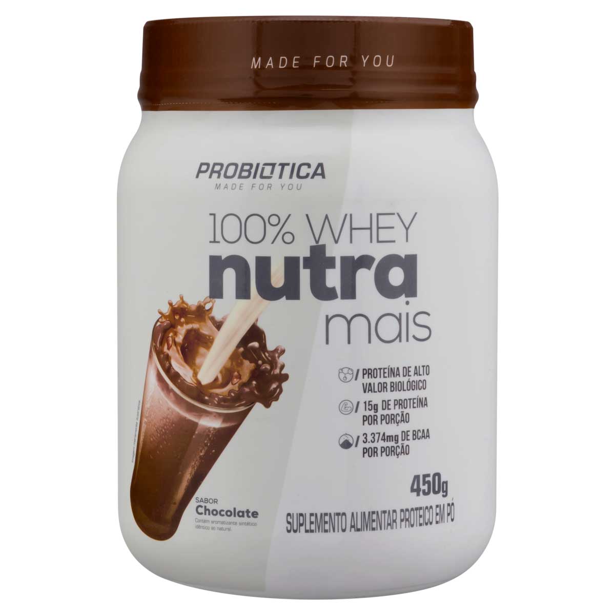 Suplemento Alimentar Proteico em Pó Chocolate Probiótica 100% Whey Nutra Mais 450g