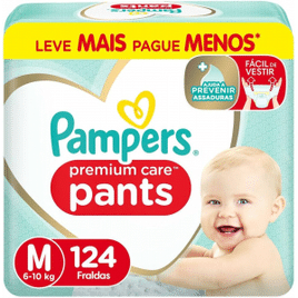 Fralda Pampers Pants Premium Care Fácil de Vestir M - 124 Unidades