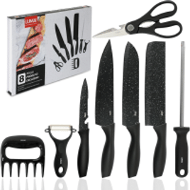 Conjunto de Facas 8 acessórios para Churrasco Cozinha de Aço Inox LUMAI