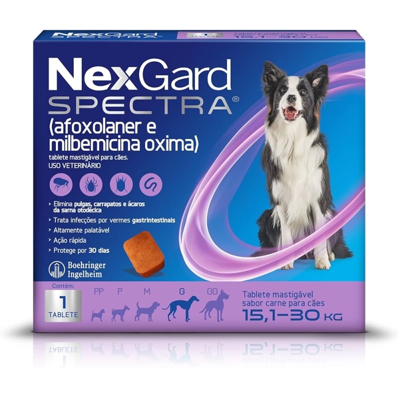 NexGard Spectra Antipulgas e Carrapatos e Vermífugo para Cães de 151 a 30kg - 1 tablete