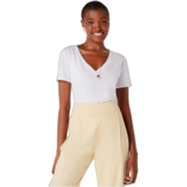 Blusa Básica Feminina Em Algodão Com Decote V