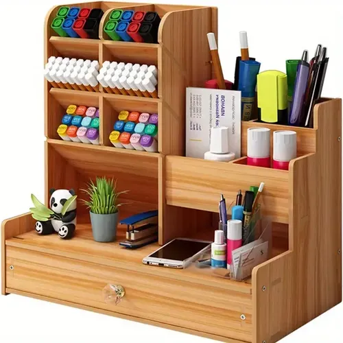 [Taxa Inclusa] Organizador de mesa de madeira com design exclusivo para canetas e documentos