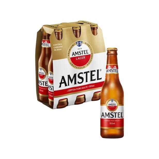 2 Packs Cerveja Amstel Lager Puro Malte 6 Unidades Cada - 355ml
