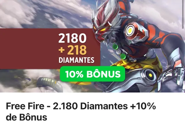 [APP] Free Fire - 2.180 diamantes + 10% de bônus