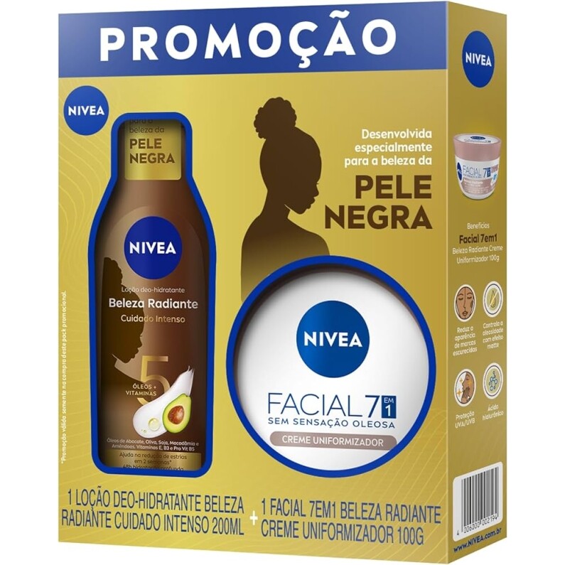 Kit Beleza Radiante NIVEA - Hidratante Desodorante Corporal Cuidado Intenso 200ml + Hidratante 7 em 1 100g