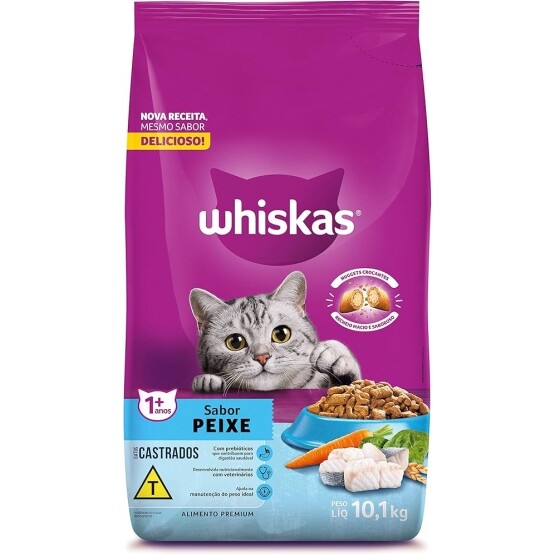 Ração Whiskas Para Gatos Adultos Castrados Peixe 10,1Kg