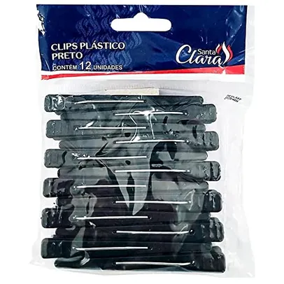 [+ POR - R$ 4,45] Clips de Plástico Pretos para cabelo SANTA CLARA com 12 Unidades