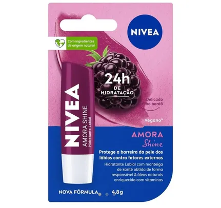 NIVEA Hidratante Labial Amora Shine 4,8 g - Cuidado intensivo para seus lábios, hidratação prolongada, delicioso aroma de amora, pigmentos brilhantes