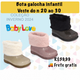 Bota galocha infantil feminina botinha bebê menina pelo glitter lançamento