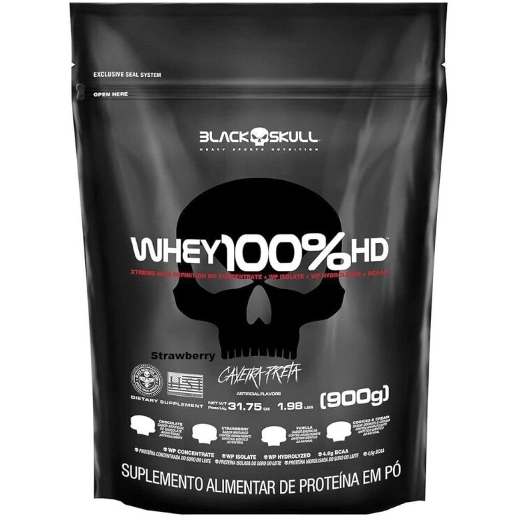 3 Unidades Whey Protein Black Skull 100% HD (Refil) - 900g
