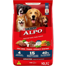 3 Pacotes Ração Cães Adultos Purina Alpo - Carne e Frango 10,1Kg