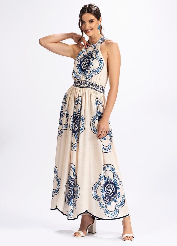 Vestido em Viscose Renda de Verão Bege Farm