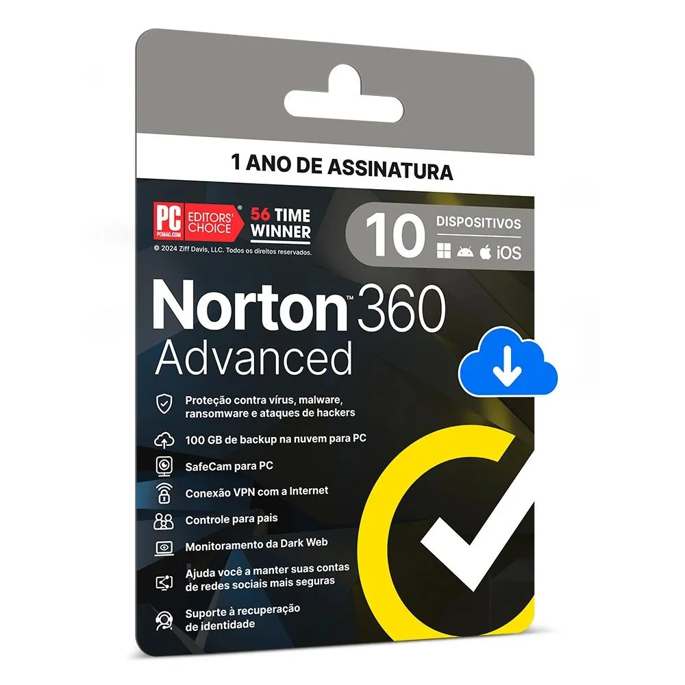 [APP] Norton 360 Advanced 1 Usuário 10 Dispositivos 12M - 21443248