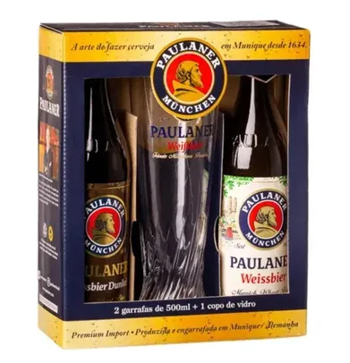 Kit Cerveja Alemã Paulaner Dunkel 500ml + Weissbier 500ml + Copo