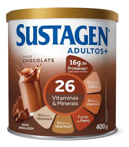 5 Unidades Complemento Alimentar Sustagen Adultos+ Chocolate - 400g