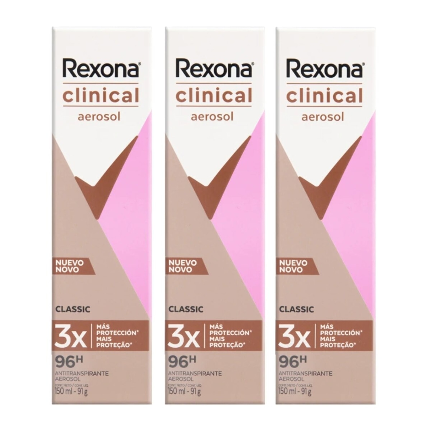 Kit 3 Unidades Desodorante Aerosol Rexona Clinical Classic 150ml