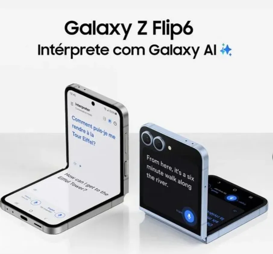 Celular Samsung Galaxy Z Flip6 5G, 256GB, 12GB RAM, Tela 6.7", Câm. Dupla + Selfie 50MP, Galaxy AI Azul + Seguro Quebra Acidental Samsung Care