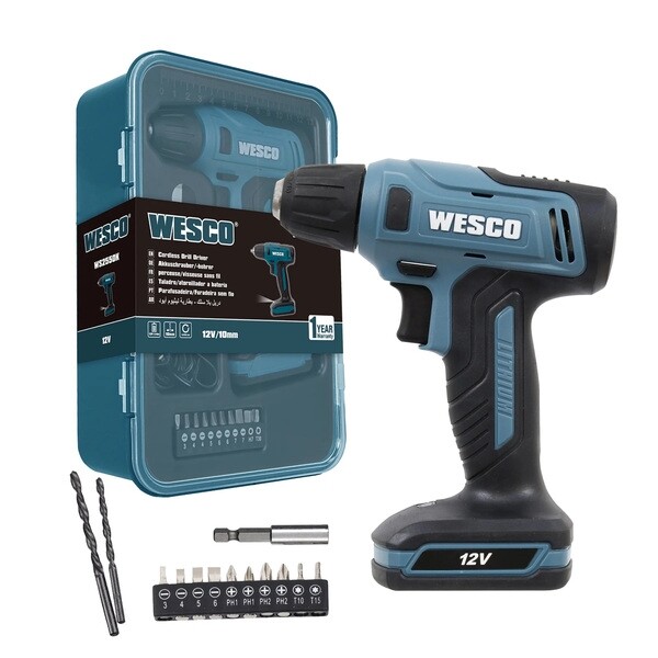 Furadeira e Parafusadeira a Bateria Wesco com Carregador e Acessórios 12V 3/8" WS2550K