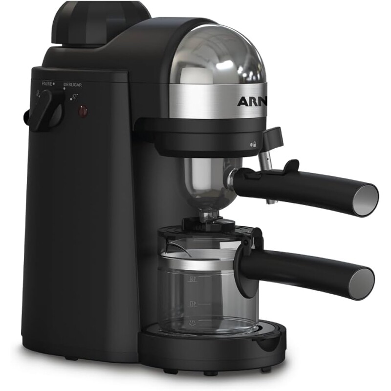 Cafeteira Espresso Arno Mini Espresso Compacta 1000W com acabamento Inox bico vaporizador para leite e 4 bar de pressão
