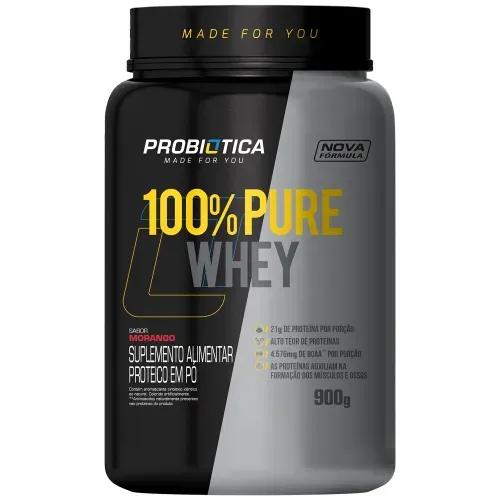 (R$ 69.11 APP) 100% Pure Whey 900g MORANGO - Probiotica