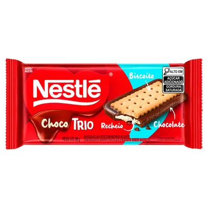 (Levando 5) Chocolate ao Leite com Recheio ao Leite com Biscoito de Chocolate e Baunilha Nestlé Choco Trio 90g