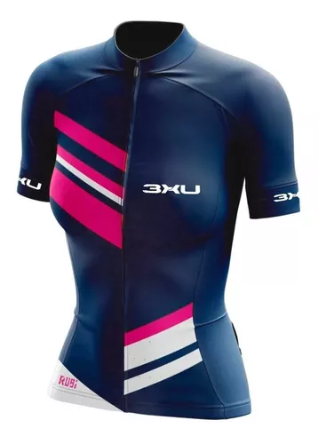 Camisa Ciclismo Refactor 3xu Rubi Feminina C/bolso Azul Rosa