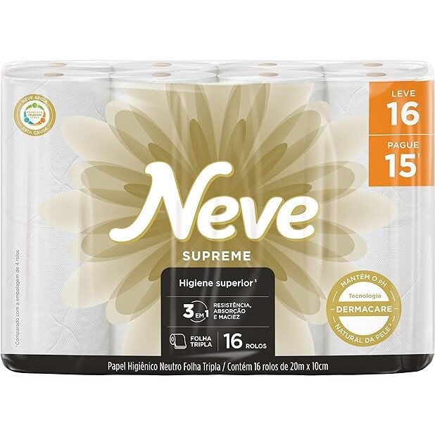 Papel Higiênico Neve Supreme 16 Rolos 20m Folha Tripla