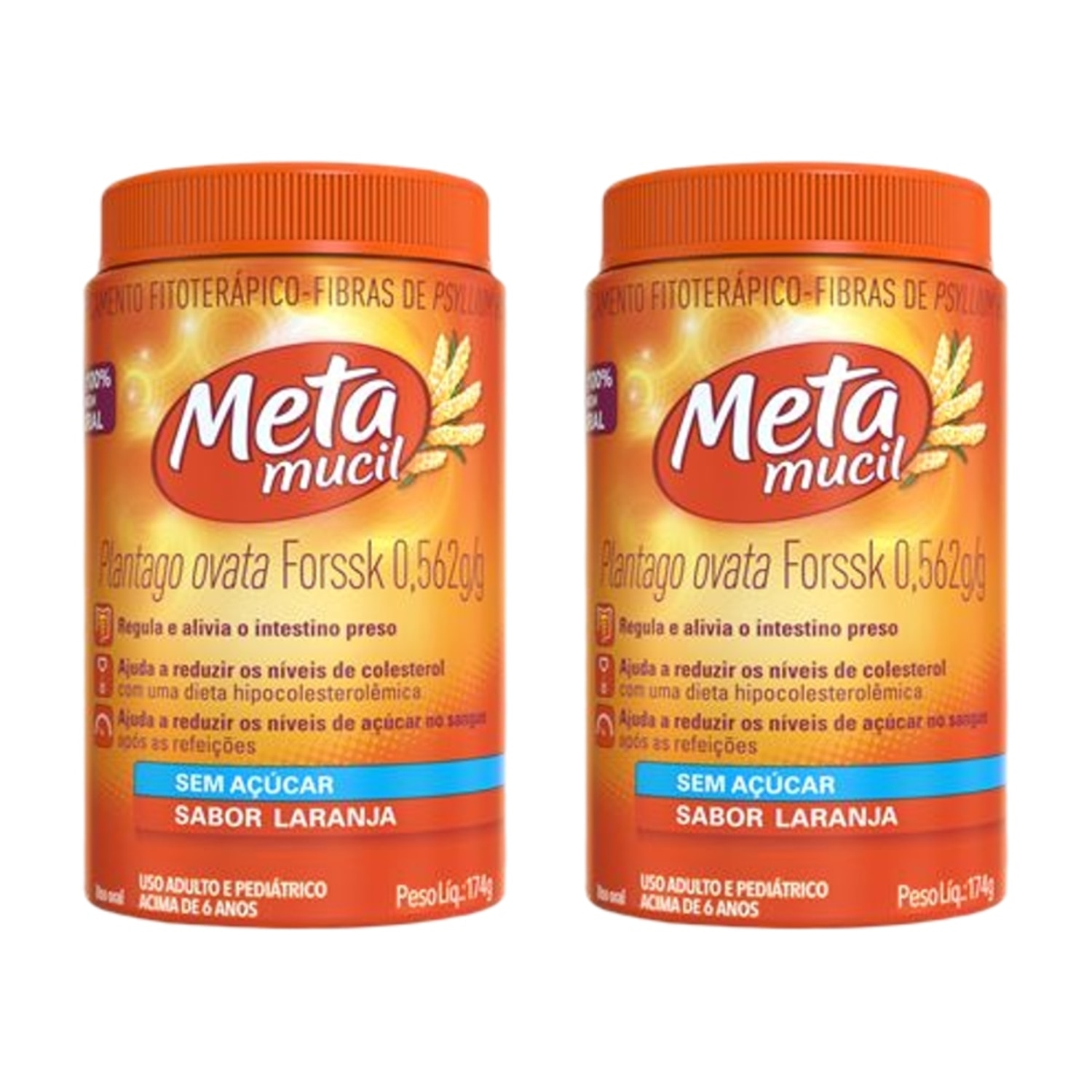 Kit 2 Unidades Metamucil 0,562g Sabor Laranja sem Açúcar 174g