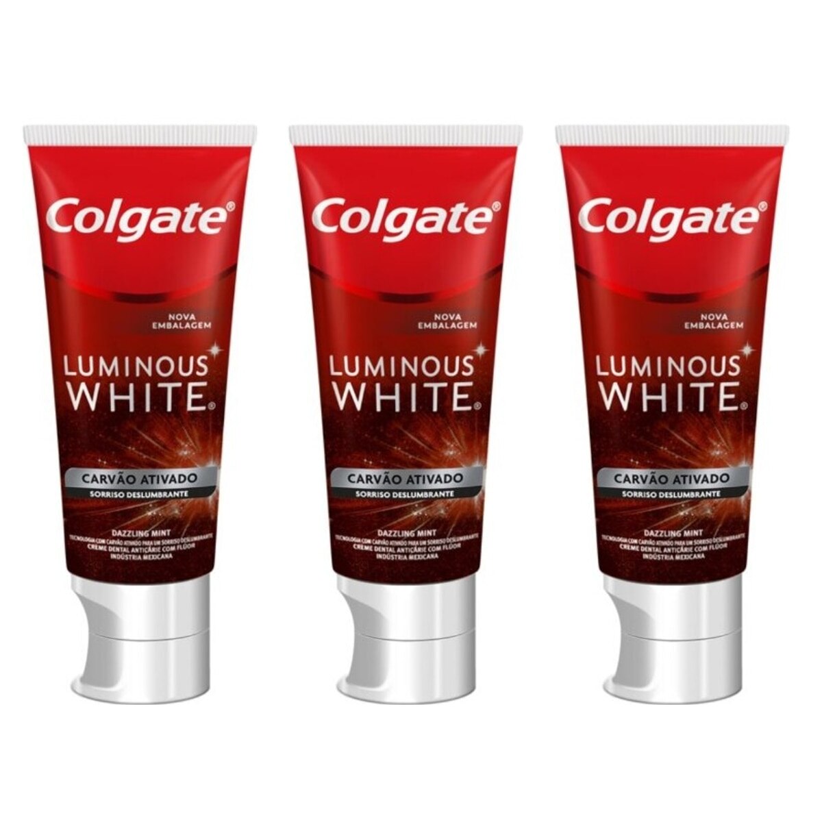 Kit 3 Unidades Creme Dental Colgate Luminous White Carvão Ativado 70g