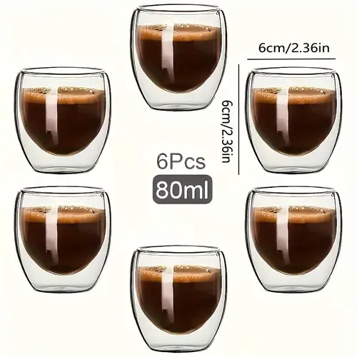 Conjunto de 6 xícaras de café expresso de vidro 2.7 oz, xícaras isoladas de parede dupla para chá, café, latte, café, leite, transparentes para restau