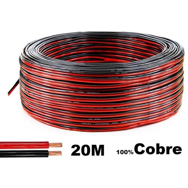 Fio Som Automotivo 20 Metros Alto Falante 100% Cobre Bicolor
