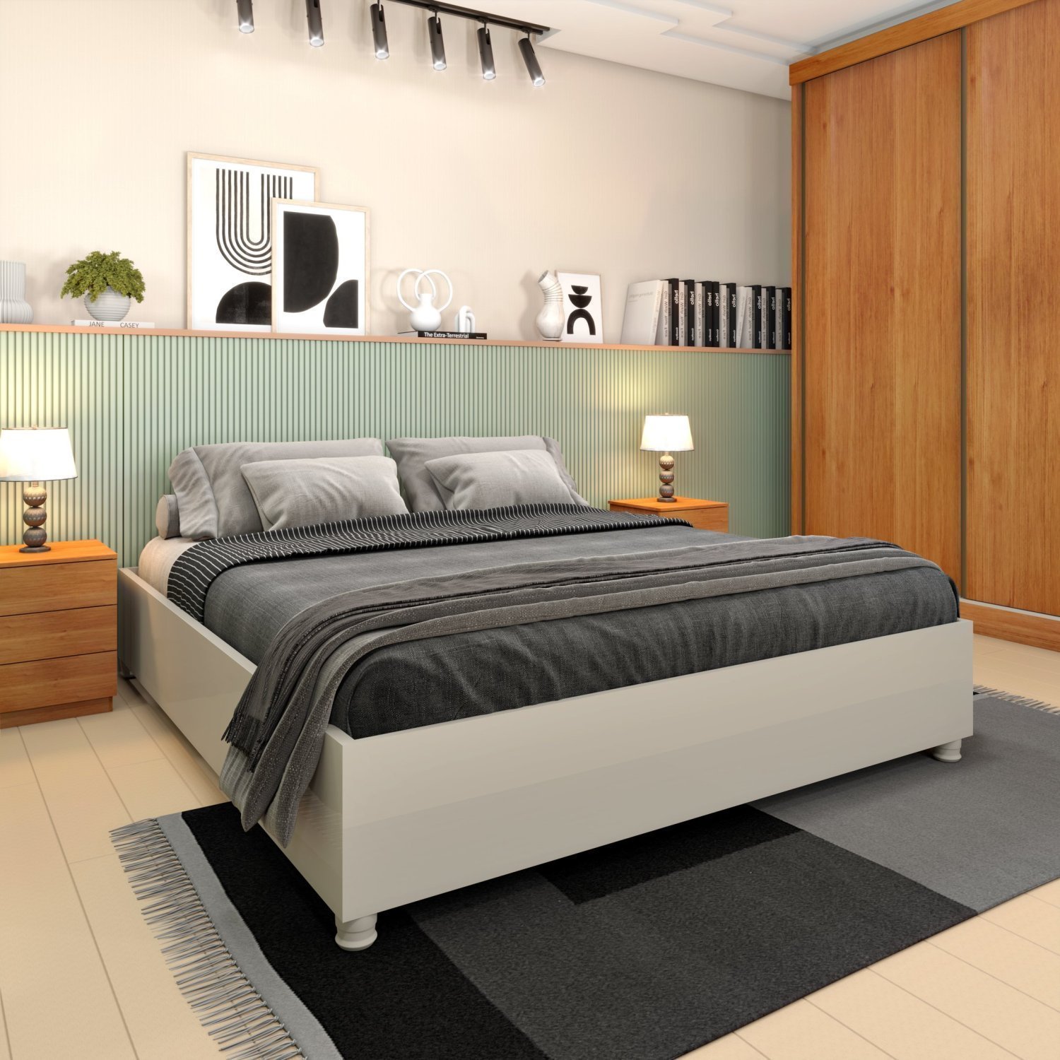 Cama Queen Em Mdp 203Cmx164Cm Monaco Off White