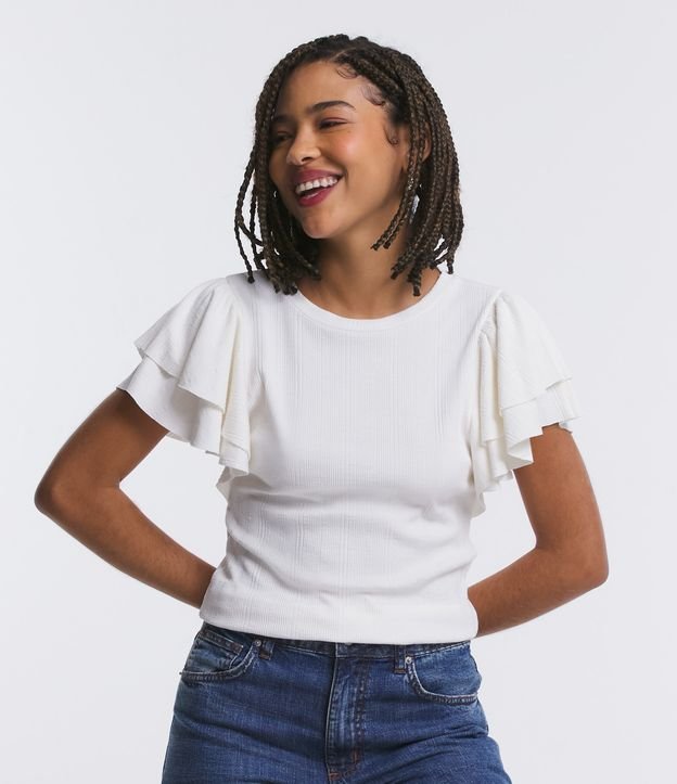 Blusa em Ribana com Babados na Manga