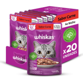 Pack Ração Úmida Whiskas Sachê Carne ao Molho para Gatos Adultos 85g - 20 unidades