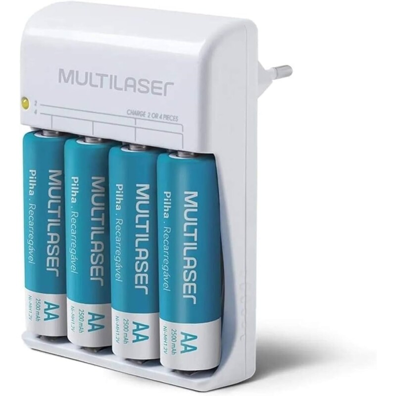 Carregador de Pilhas Multilaser AA/AAA + 4 Pilhas AA 2500Mah - CB054