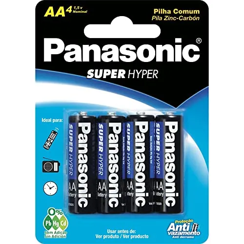 [+ POR - R$4,11] Panasonic UM-3SHS - Pilha Comum AA, Tensão 1,5 Volts, Embalagem com 4 pilhas