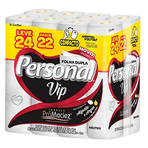 [PIX ou Boleto] Personal VIP - Papel Higiênico Folha Dupla, Branco 24 unidades