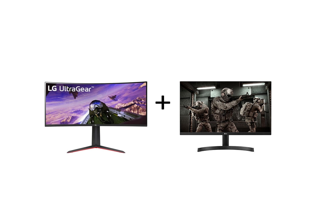 Combo Monitor Gamer LG 34'' UltraGear Curvo 34GP63A-B + Monitor Gamer LG 24” LED IPS Full HD 24ML600M-B