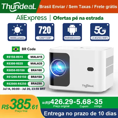 [Armazém BR] Projetor ThundeaL TD91 WIFI 5G, 1280x720, com ou sem Android, Espelhamento de Tela, roda 4K