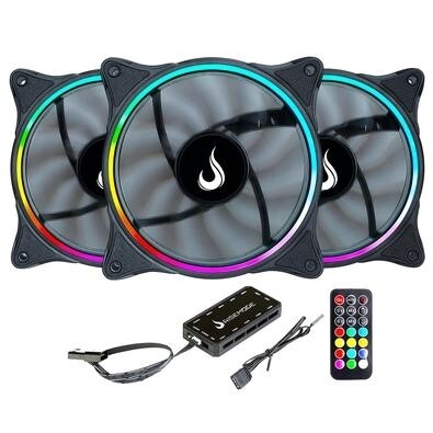 Kit Com 3 Ventoinhas Rise Mode Laser 120mm ARGB Preto - RM-RGB-05-5V