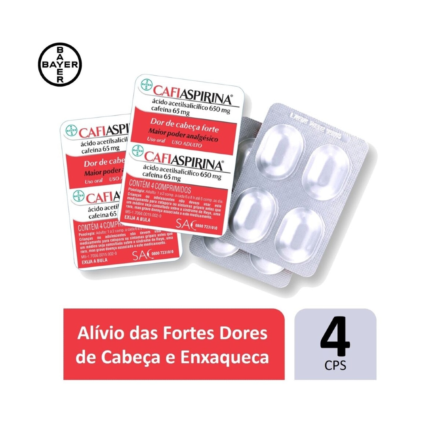 Cafiaspirina 650mg + 65mg 4 Comprimidos