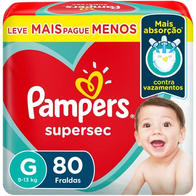 Pampers Fraldas Supersec Tam G - 80 Unidades